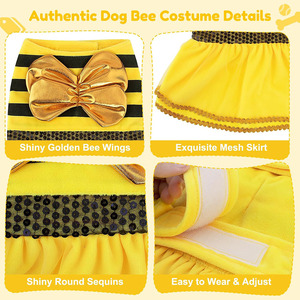 Costume d'Halloween pour chiens et chats, abeille jaune, vêtements pour chiots, tenue avec chapeau, fêtes, cosplay, défilé, costume Wason pour chien - Product Image 4