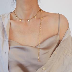 Collar Largo de Acero Inoxidable con Lentejuelas Brillantes y Monedas Chapadas en Oro Vintage, Joyería Wecfly en Stock para Mujer - Product Image 1