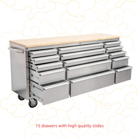 Chariot de rangement industriel multifonctionnel en acier inoxydable de 72 pouces à 4 roues avec plateau en bois pour garage 15