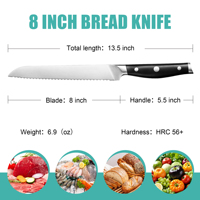 Couteau de chef G2 Razor Sharp 8 pouces 5Cr15Mov lame dentelée en acier avec manche en ABS couteau de cuisine OEM couteau à pain
