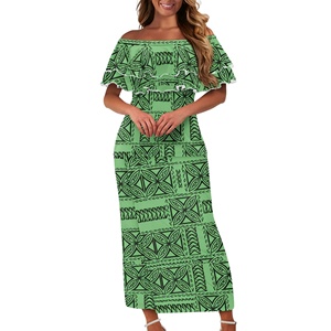Conjunto de <span class=keywords><strong>Dos</strong></span> Piezas con Diseño Polinesio Verde Tapa para Mujer, Blusa con Volantes, Estilo Casual para Viajes y Vacaciones - Product Image 1