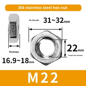 Écrou hexagonal en acier inoxydable 304 de grade 6.8, écrou de blocage à tête hexagonale M5/M6/M8/M10, connecteurs de fixation, marque Huayuanxing - Product Image 6