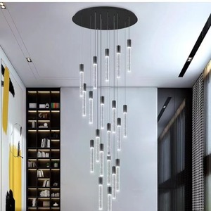 Moderno lujo vestíbulo escalera colgante tubo de cristal colgante luz Oro Grande largo candelabro personalizado para Villa - Product Image 3