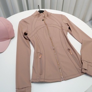 Chaqueta Deportiva de Yoga para Mujer, Delgada y Moldeadora, de Spandex/Nylon, Color Oro Rosa, Tercera Generación, Sin Malla, Cuello Alto, Absorbe el Sudor - Product Image 4