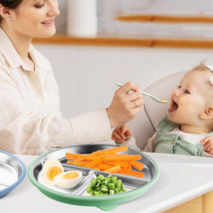 Food Grade 304 Stainless Steel <b>Kids</b> Plates with Removable Silicone Sleeves and Suction Base Dishwasher Safe Baby <b>Dining</b> Dishes - Product Image 2