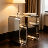 Table d'appoint moderne convertible en forme de U, en acier inoxydable, ensemble de 2 pièces, métal poli, décoration pour salon, chambre à coucher, maison
