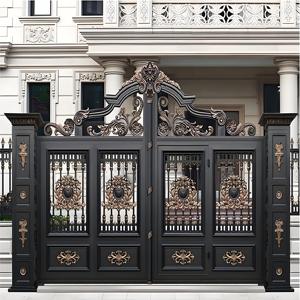 Portails battants doubles en <span class=keywords><strong>fer</strong></span> forgé et aluminium sur mesure, <span class=keywords><strong>portail</strong></span> d'entrée de villa moderne de luxe - Product Image 3
