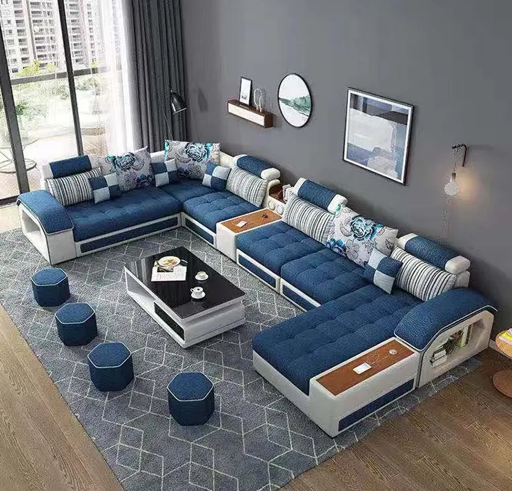 L形現代のシンプルな家具セット豪華コンビネーションソファベッド6 6 Pieceソファセット