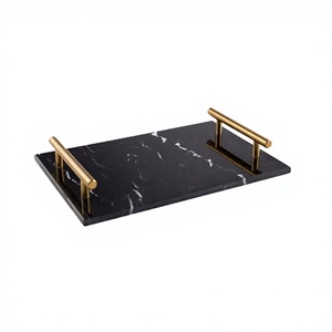 Plateau de service alimentaire en marbre de qualité supérieure avec poignées métalliques, taille personnalisée, vaisselle, plateau de service alimentaire en Inde - Product Image 1