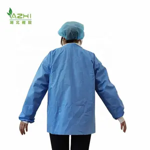 China xiantao supplier non woven SMS lab coats short disposable women medical blue overalls long sleeve for dr who