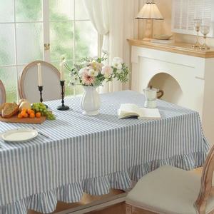 <span class=keywords><strong>Tovaglia</strong></span> Jacquard <span class=keywords><strong>Blu</strong></span> con Volant, in <span class=keywords><strong>Cotone</strong></span> a Righe Lavabile, per Tavoli Rettangolari, Decorazioni per Feste e Matrimoni - Product Image 5