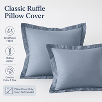 Housse de coussin carrée respirante à volants, couleur et taille personnalisées, avec fermeture éclair discrète