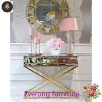 Table console de meubles miroir en acier inoxydable doré de haute qualité EV Guanding avec décor 3D table basse miroir mural