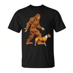 Camiseta con estampado de American Staffordshire Terrier Walking Bigfoot Sasquatch - Product Image 2