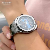 Montre homme MEGIR 2225, style business, argentée, cadran lumineux, bracelet en acier inoxydable, mouvement quartz japonais, montre de luxe pour homme.
