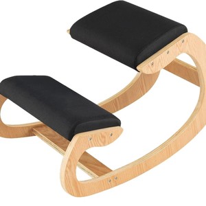 Chaise ergonomique en bois pour s'accroupir, chaise de bureau au design moderne, coussin noir, siège à bascule - Product Image 1