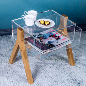 HOMESWEET — meuble <span class=keywords><strong>de</strong></span> chevet en acrylique, pied en bois avec tiroir, <span class=keywords><strong>Table</strong></span> basse, original - Product Image 3