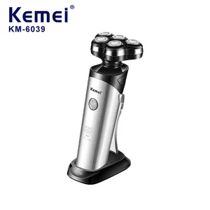 Kemei Alta Qualidade Barbeador Elétrico Recarregável Km-6039 Display Digital 5 Lâminas Flutuantes Barbeadores Para Homens