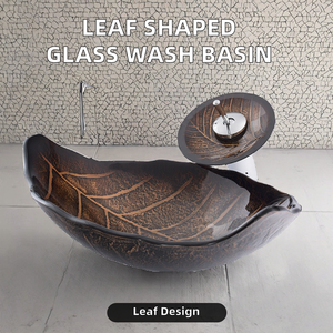 Fregadero moderno de vidrio templado en forma de hoja Gabinete de piedra fácil de limpiar con escurridor para baño y balcón - Product Image 5