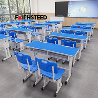 Ensemble de bureau et chaise double moderne pour étudiants, réglable en hauteur, bureau scolaire pour 2 personnes, table d'étude ergonomique pour enfants