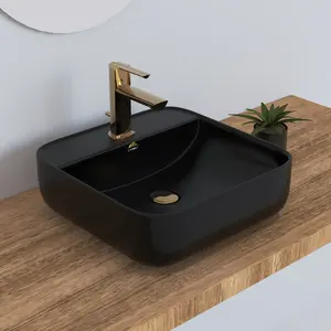 卫浴批发浴室黑色水槽，带方形设计陶瓷彩色洗手盆