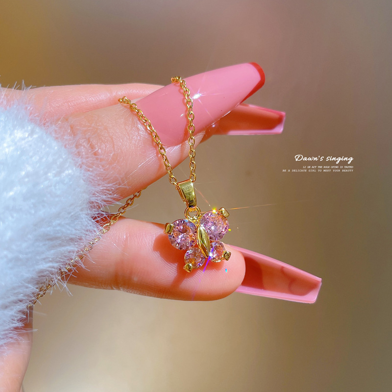 2022 г., поступление, изысканное ожерелье с бабочкой из хрустальных страз, позолоченное ожерелье из титановой стали с кубическим цирконием и бабочкой