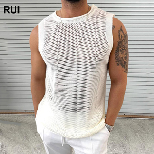 Ruiquwin เสื้อถักคอกลมผู้ชายสำหรับฤดูร้อน2025เสื้อยืดแขนกุดสีทึบแห้งเร็ว - Product Image 1