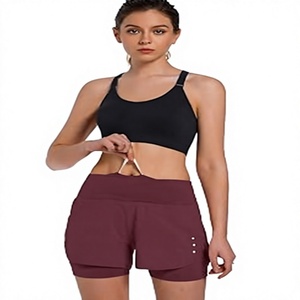 Shorts Deportivos de Punto Color Borgoña para Mujer, Cintura Alta, con Bolsillos, Secado Rápido, Cintura Elástica, Corte Regular - Product Image 2