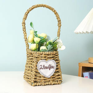 Paniers de fleurs tissés <span class=keywords><strong>à</strong></span> la main paniers de décoration de cadeaux panier de fruits rond en jonc de mer avec poignée - Product Image 3