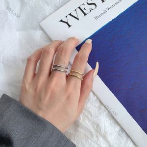 Dylam Minimalistic Double Circle Bulk Sale Chunky <b>Dainty</b> Jewelry Platinum Retainer Cuff Free Size Silver <b>Ring</b> - Product Image 2