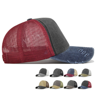 Gorra de béisbol de malla de algodón de dos tonos desgastada Vintage personalizada para hombres y mujeres, gorra de camionero de corona alta de 5 paneles con frente de espuma vaquera lavada