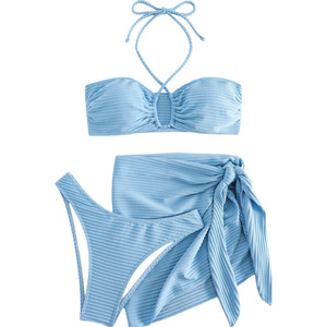 Traje de baño para mujer, bikini beige con volantes, traje de baño con tirantes y espalda descubierta, traje de baño de verano de color sólido - Product Image 2