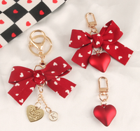 Grand pendentif porte-clés tissu amour rouge mignon amour floral ruban arc résine amour accessoires sac décoration