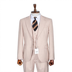 Luxury Men's Double Breasted Viscose Polyester <b>Suit</b> Beige Mandarin Collar <b>Button</b> Fly Anti-Wrinkle Plus Size - Product Image 1