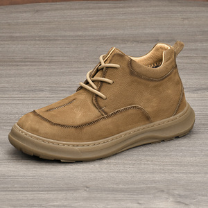 Chaussures rétro en cuir véritable pour hommes, bout rond, à lacets, semelle souple, bottes décontractées d'automne - Product Image 3