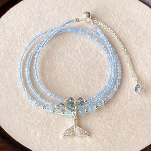 Joyería de cristal Aguamarina facetada Triple capa Fish Tail Pull Pulsera de plata - Product Image 2