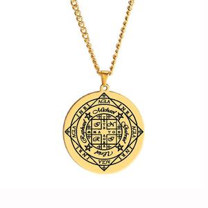Collier pendentif roue de la fortune <span class=keywords><strong>AGLA</strong></span> INRI sceau de l'archange pour femmes et hommes, amulette en acier inoxydable, cadeau de bijoux - Product Image 4