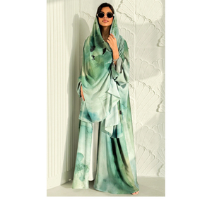 LEDUO Abaya Musulmana Personalizada, Moda Modesta y Elegante para Mujer, Estilo Abierto en Rayón Verde para Diwali - Product Image 1