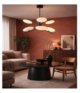 Lustre Sputnik haut de gamme noir à 6 lumières, luminaire de plafond moderne du milieu du siècle avec globes en verre pour salle à manger - Product Image 1