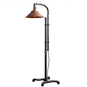 Industrial Floor Lamp Iron Pipe Construction Adjustable Height <b>Black</b> Metal <b>Shade</b> LED E27 Base 6000K Daylight Living Room Use - Product Image 1