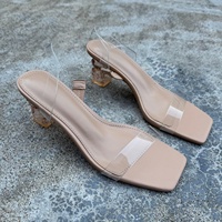 Mules à talons hauts à lanières style français pour femme, été 2026, couleur unie, bout carré transparent, rehaussantes, pour l'extérieur