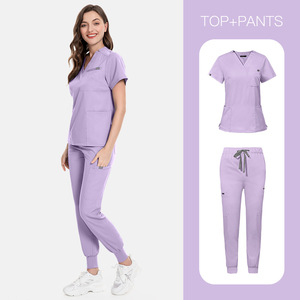Uniforme de travail de haute qualité pour infirmières de clinique dentaire européenne et américaine, ensembles de blouses, manches courtes, pantalons, polyester, unisexe - Product Image 5