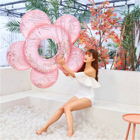 Bouée de natation gonflable en PVC écologique à paillettes, très vendue, avec poignée, pour femmes, sports nautiques, 140 cm