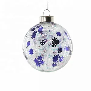 Wholesale Transparent Blue Sequins Christmas Tree Pendant Flat Disc Glass Ball Internal Xmas Decorations Holiday Decorations