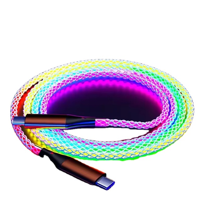 USB Type a to Type C PD Fast Charging Cable Phone Cord High Data Speed Visible Cool Lighted up RGB Colorful LED Current Flowing