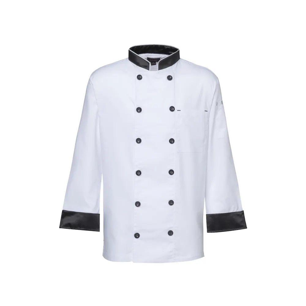 Chef Jacket Contrasting Colors On Sleeves Pockets for Thermometer Anti Stain Fabric Premium Quality