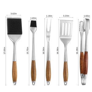 Heavy-Duty Grilling Accessories Rose Wood <b>BBQ</b> Grilling <b>Tools</b> Set Outdoor Grill Set with Spatula, Fork, Brush & Tongs - Product Image 2