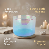 Bol chantant en cristal de quartz translucide bleu dégradé HF Cosmic Light pour la méditation et la guérison sonore