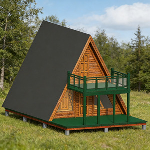 Cabaña de <span class=keywords><strong>Madera</strong></span> Prefabricada Moderna en Forma de A con Balcón, Casa Pequeña de <span class=keywords><strong>Madera</strong></span> Sólida de 2 Pisos para Glamping Resort - Product Image 1