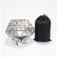 Brasero de camping pliable OEM, en acier inoxydable découpé au laser avec sac de rangement pour jardin et extérieur